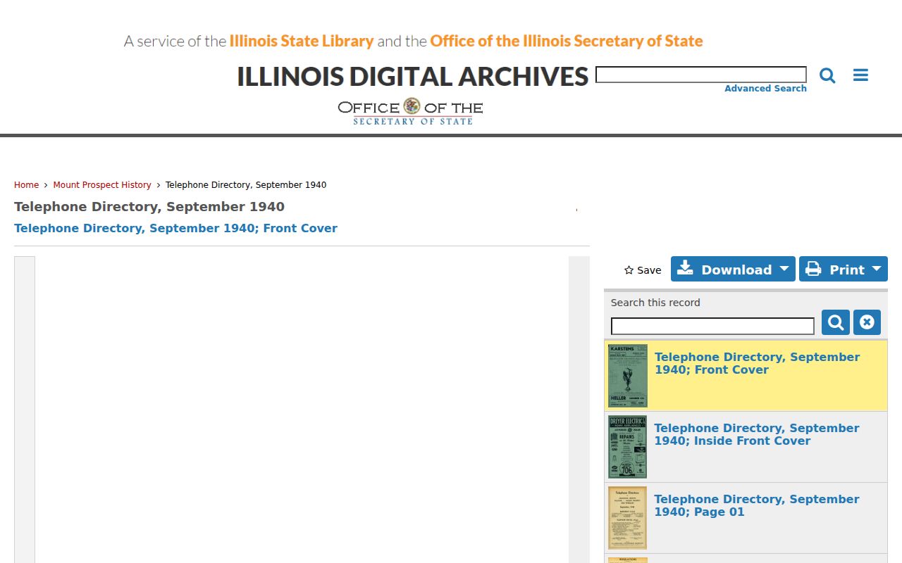 Digitized September 1940 telephone directory covering Palatine and nearby communities