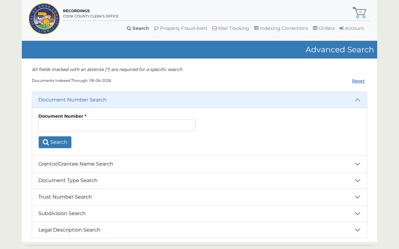 Cook County Clerk advanced grantor and grantee search for Palatine deed research