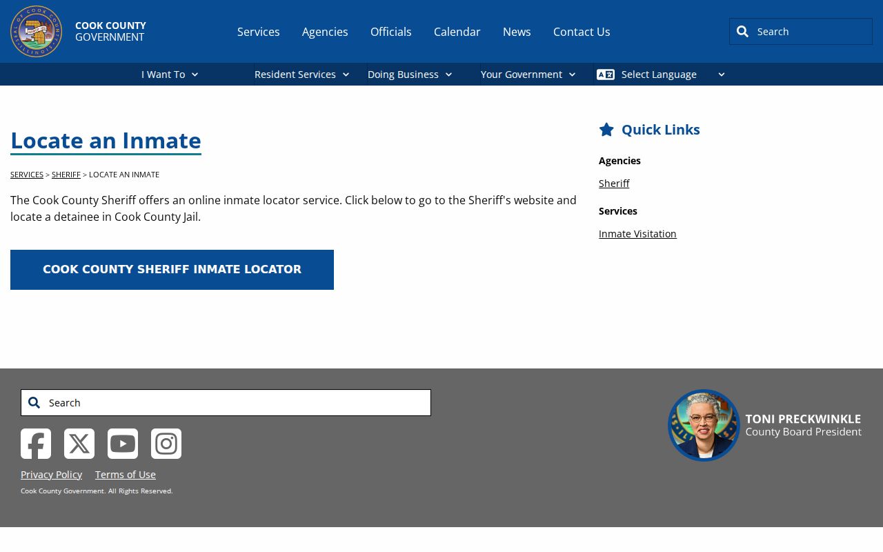 Palatine resident lookup through Cook County inmate locator