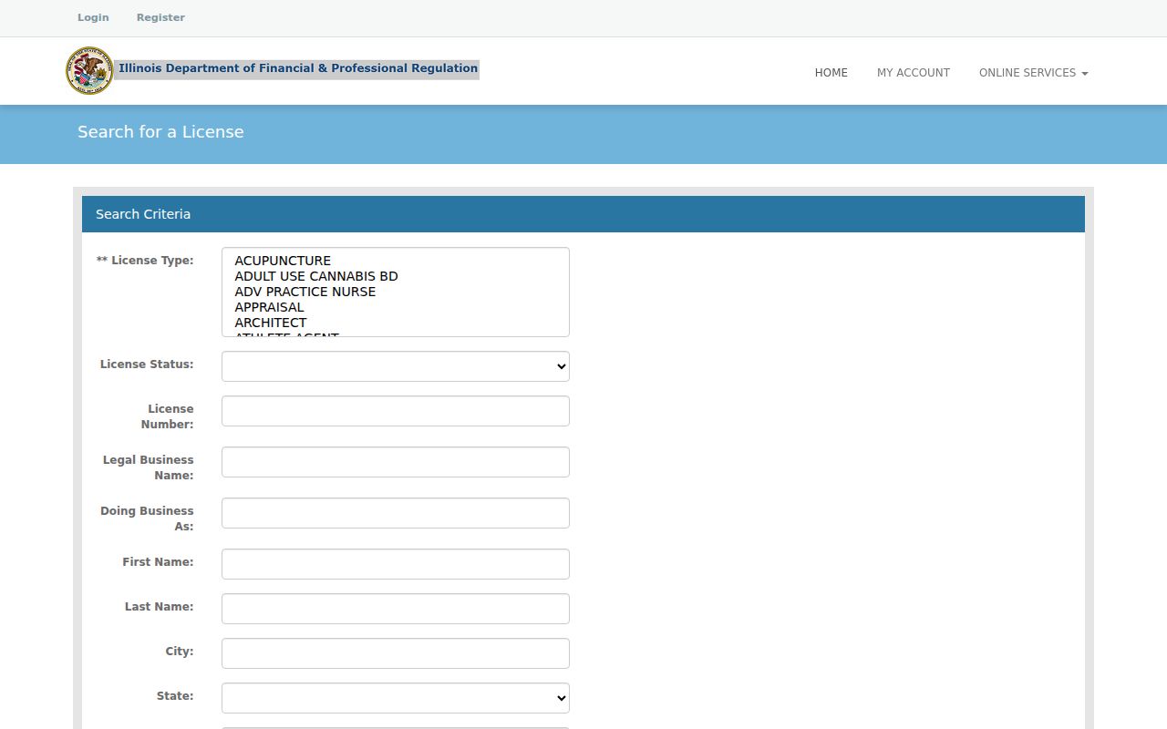 Palatine resident lookup with Illinois professional license fields