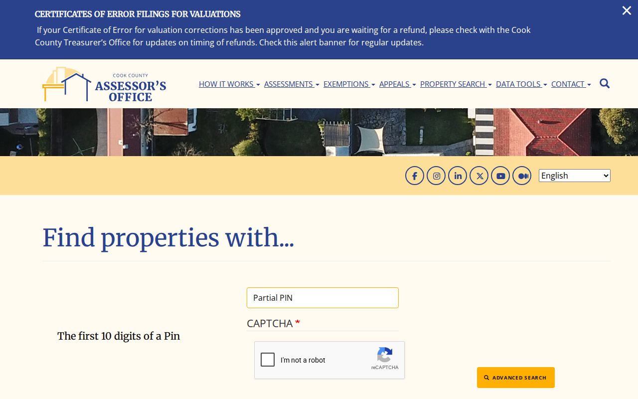 Cook County Assessor advanced property search used for Palatine street records