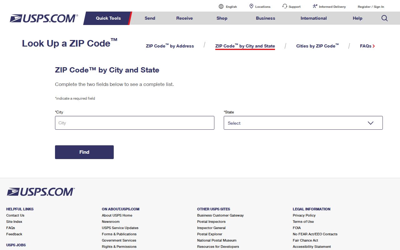 Palatine ZIP code directory USPS lookup screen