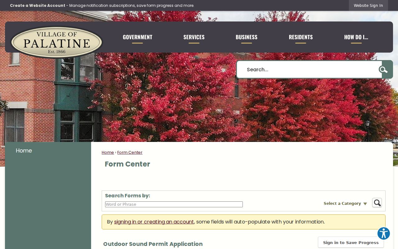 Palatine ZIP code directory choices on Village form